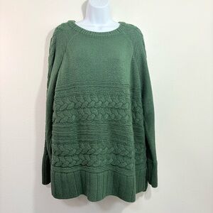 NWTSt. John's Bay Cable Knit Yosemite Pine Green Raglan Sleeve Sweater Sz2X Cozy